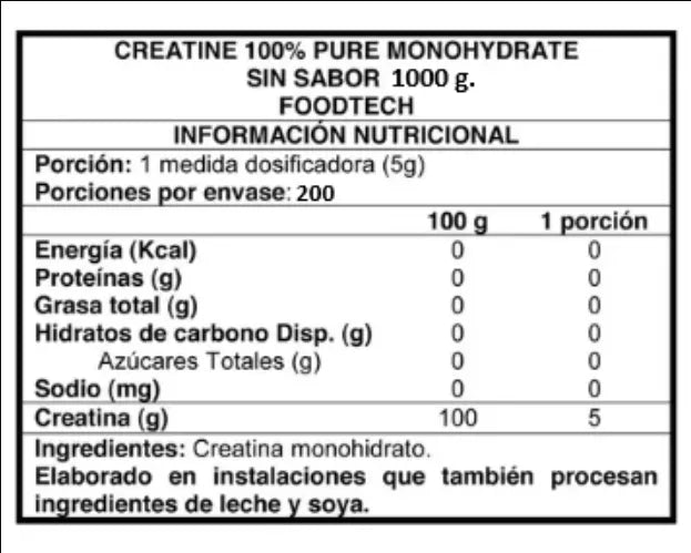 Creatina 100% Pura Monohidratada 1kg - Foodtech