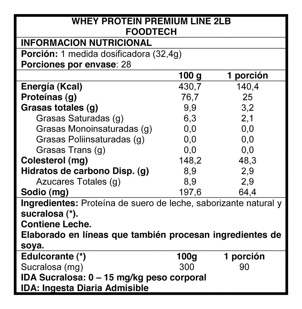 Whey Protein Sabor CHOCOLATE Premium Line 2 Lbs Foodtech